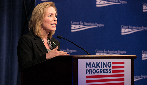 Sen. Kirsten Gillibrand (D-NY), who introduced the FAMILY Act along with Rep. Rosa DeLauro (D-CT), speaks at the Center for American Progress's 10th Anniversary Policy Conference, Thursday, October 24, 2013. (Center for American Progress)