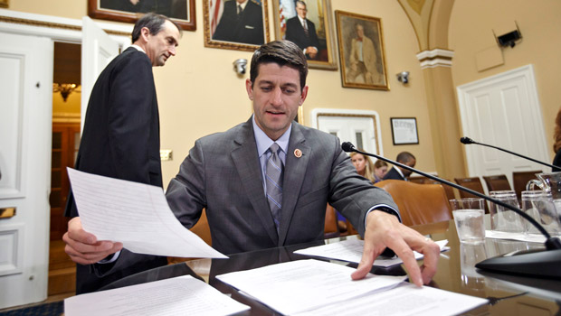 House Budget Committee Chairman Paul Ryan (R-WI) goes before the House Rules Committee for final work on his budget to fund the government in fiscal year 2015, at the Capitol in Washington, Monday, April 7, 2014. (AP/J. Scott Applewhite)