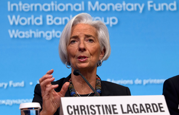 International Monetary Fund Managing Director Christine Lagarde speaks during the IMF/World Bank Spring Meetings in Washington, Thursday, April 10, 2014. (AP/Jose Luis Magana)