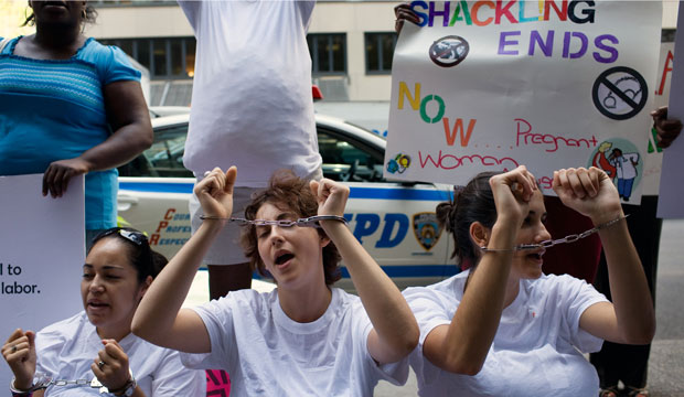 Anti-shackling protesters in New York in 2009. (AP/Yanina Manolova)