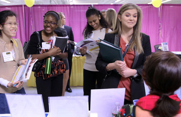 Students attend a job fair at Plymouth State University in Manchester, New Hampshire. (AP/Jim Cole)