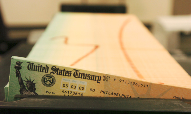 Trays of printed Social Security checks wait to be mailed from the U.S. Treasury's Financial Management services facility in Philadelphia. (AP/Bradley C. Bower)