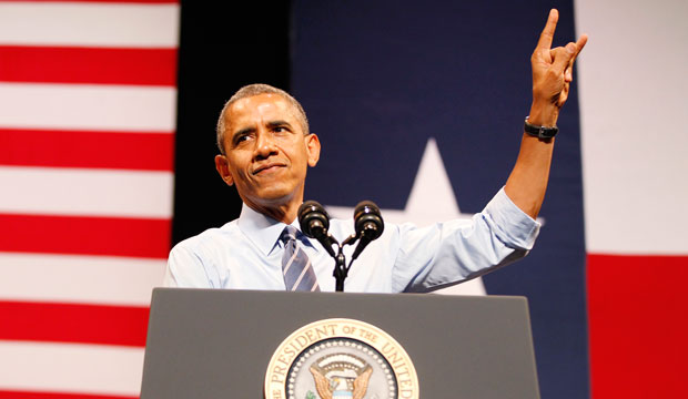 President Barack Obama speaks at the Paramount Theatre in Austin, Texas. (AP/Kye R. Lee)