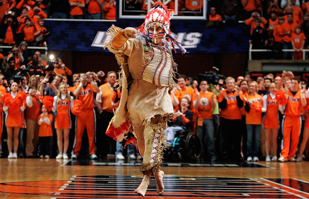 University of Illinois mascot Chief Illiniwek performs for the last time during an Illinois basketball game in Champaign, Illinois, February 21, 2007. (AP/Seth Perlman)