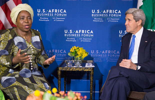 Secretary of State John Kerry meets with African Union Commission Chairperson Nkosazana Dlamini Zuma during the U.S.-Africa Leaders Summit in Washington, Tuesday, August 5. (AP/Evan Vucci)