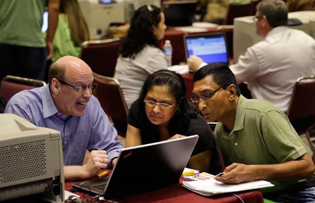 Former Revel Hotel Casino employees file for unemployment benefits Wednesday, September 3, 2014, in Atlantic City, New Jersey. (AP/Mel Evans)