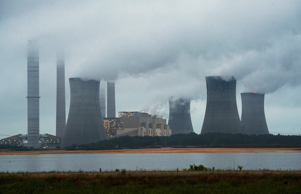 The coal-fired Plant Scherer is shown in operation in June 2014 in Juliette, Georgia. (AP/John Amis)