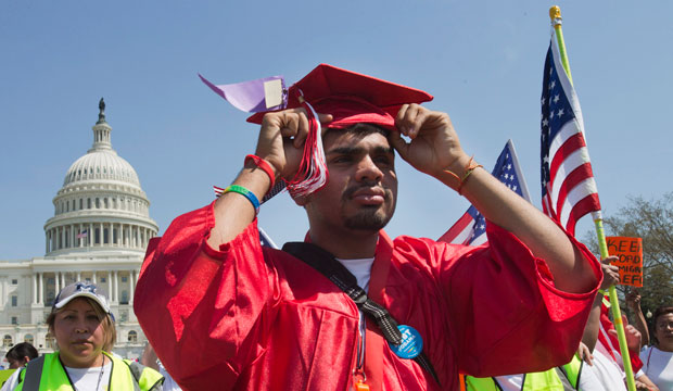 Sigifredo Pizana Hernandez of Grand Rapids, Michigan, attends the Rally for Citizenship on Capitol Hill in Washington on April 10, 2013. (AP/Jacquelyn Martin)