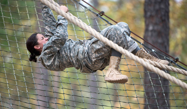 1st Lt. Alessandra Kirby of the Utah National Guard negotiates the Darby Obstacle Course at Fort Benning. (AP/U.S. Army, Patrick A. Albright)