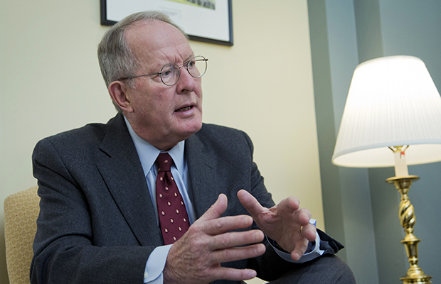 Sen. Lamar Alexander (R-TN) is shown speaking during an interview on Capitol Hill in Washington, November 14, 2014. (AP/Manuel Balce Ceneta)