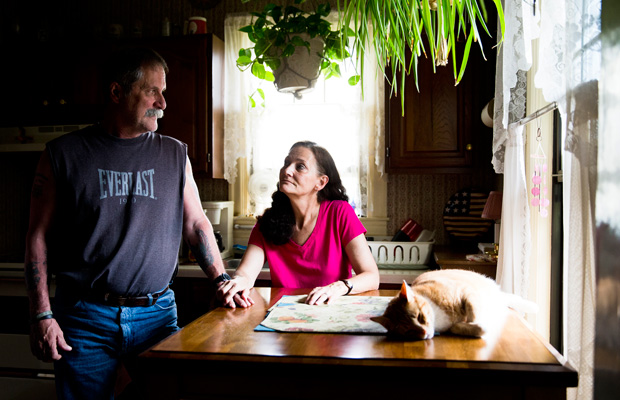 The Ludwigs, who lost their manufacturing jobs, are seen in their home in Reading, Pennsylvania. (AP/Matt Rourke)
