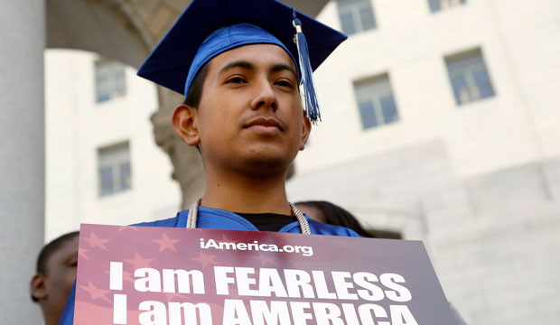 Immigrant Jose Montes attends an event on immigration reform in downtown Los Angeles on February 17, 2015. (AP/Nick Ut)