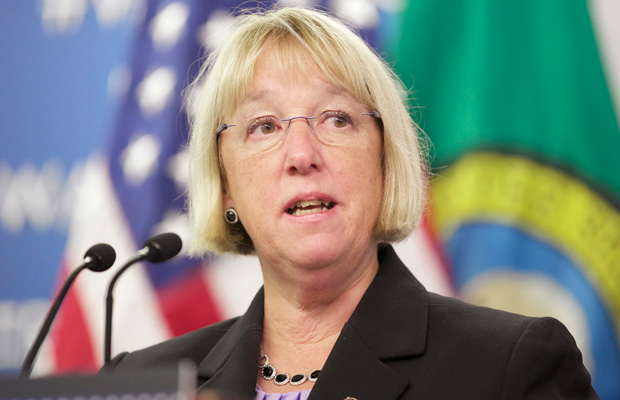 Sen. Patty Murray (D-WA) speaks at the Joint Base Lewis-McChord in Washington state, October 2014. (AP)