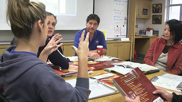 Teachers in California's Poway Unified School District meet to discuss a Common Core-aligned math curriculum. (CAP/Andrew Satter)