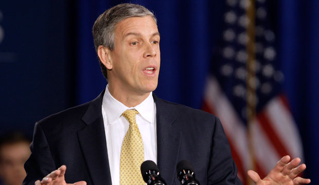 Secretary of Education Arne Duncan speaks about college affordability in Gahanna, Ohio, on January 12, 2012. (AP/Jay LaPrete)