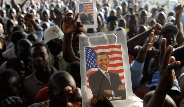 Kenyans celebrate the victory of President-elect Barack Obama on November 5, 2008, in Kisumu, Kenya. (AP/Riccardo Gangale)