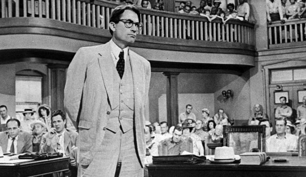 Gregory Peck is shown as attorney Atticus Finch in a scene from the 1962 movie