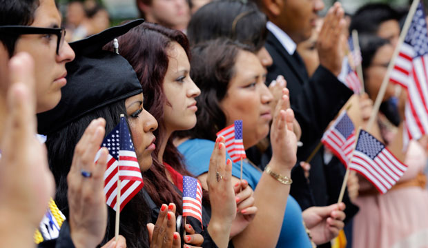 DREAMers and parents take an oath in a mock citizenship ceremony in Washington, D.C., on July 10, 2013. (AP/Alex Brandon)