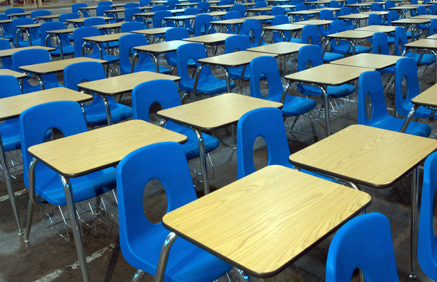 Empty desks are seen in a classroom in Louisville, Kentucky, 2006. (AP/Brian Bohannon)