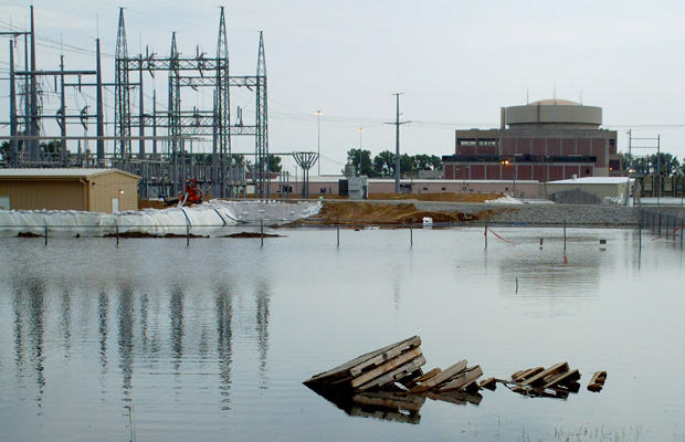 Floodwaters from the Missouri River surround the Fort Calhoun nuclear station in Nebraska, June 2011. (AP/Robert Ray)