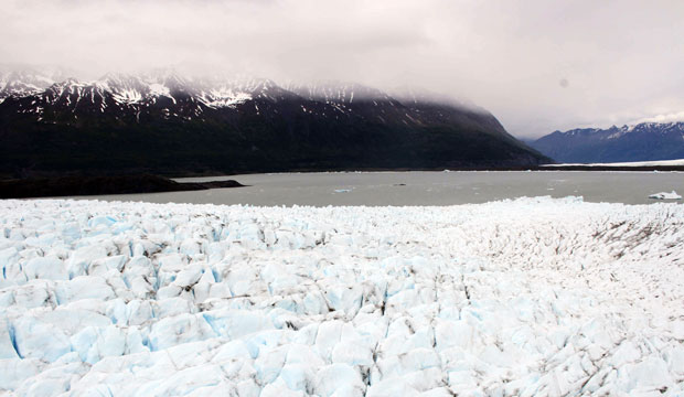 Ice covers the landscape on Colony Glacier, northeast of Anchorage, Alaska, June 10, 2015. (AP/Mark Thiessen)