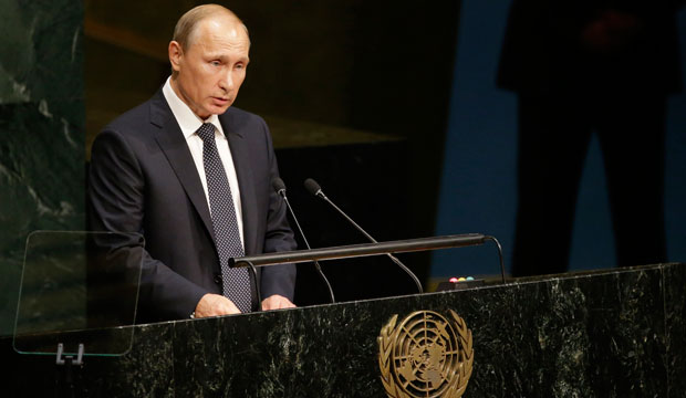 Russian President Vladimir Putin addresses the 70th session of the U.N. General Assembly on September 28, 2015. (AP/Mary Altaffer)