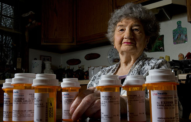 Luillia Van Lanen is seen with some of her prescription medication in her apartment, March 2007, in Madison, Wisconsin. (AP/Morry Gash)