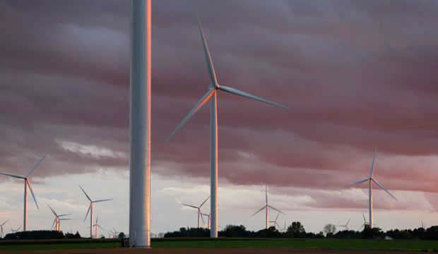 Wind turbines generate power for electricity near Caseville, Michigan. (AP/Paul Sancya)