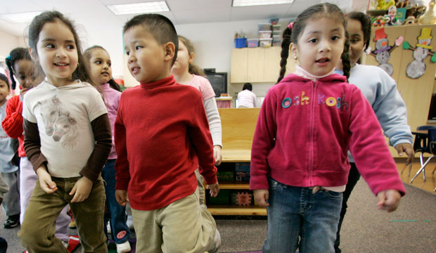 Pre-K students play during activities at Carlin Springs Elementary School in Arlington, Virginia, March 2007. (AP/Gerald Herbert)