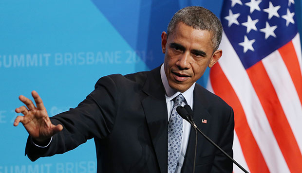 President Barack Obama gestures as he answers a question from the media during a press conference at the conclusion of the G-20 summit in Brisbane, Australia, November 16, 2014. (AP/Rob Griffith)