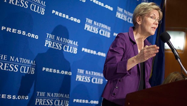 Sen. Elizabeth Warren (D-MA) speaks at the National Press Club in Washington, November 18, 2015. (AP/Pablo Martinez Monsivais)