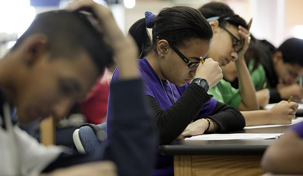 Students take a test during school in New York, March 2011. (AP/Richard Drew)
