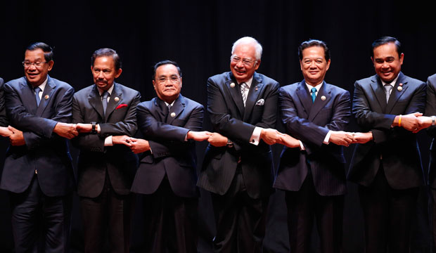 Leaders of the Association of Southeast Asian Nations, or ASEAN, at the opening ceremony of the 27th summit in Kuala Lumpur, Malaysia, on November 21, 2015. (AP/Vincent Thian)