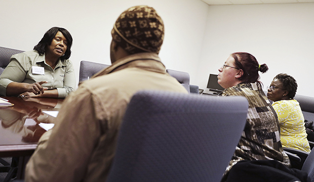 A restaurant general manager interviews candidates for positions during a recruiting event at the Georgia Department of Labor office in Atlanta, March 3, 2016. (AP/David Goldman)