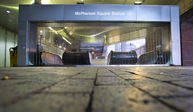 Gates are closed at the McPherson Square Metrorail Station in Washington, March 16, 2016. (AP/Pablo Martinez Monsivais)