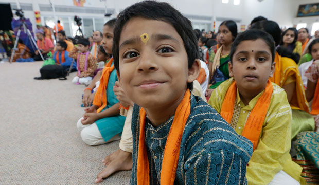 Worshipers participate in events on August 22, 2015, at the Karya Siddhi Hanuman Temple, which serves the Asian Indian community in Frisco, Texas. (AP/LM Otero)