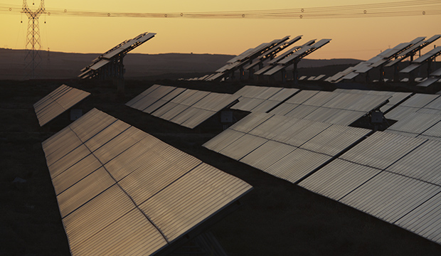 A solar power farm is seen along a highway in northwestern China's Ningxia Hui Autonomous Region, October 2015. (AP/Ng Han Guan)