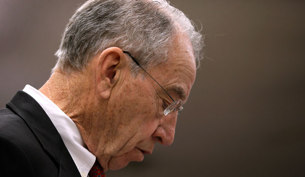 Senate Judiciary Committee Chairman Chuck Grassley (R-IA) appears at a town hall meeting in Ocheyedan, Iowa, on March 28, 2016. (AP/Charlie Neibergall)