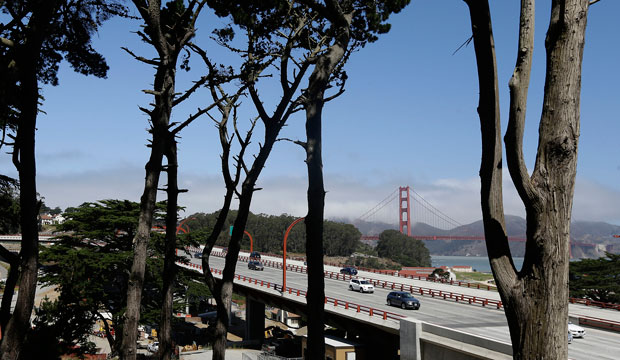 Cars drive along Presidio Parkway in San Francisco, Wednesday, July 15, 2015. (AP Photo/Jeff Chiu)