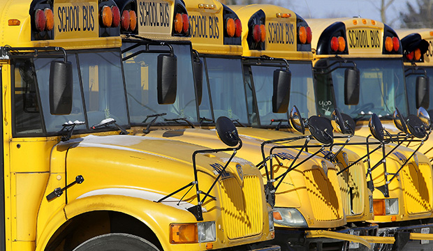 Public school buses are parked in Springfield, Illinois. (AP/Seth Perlman)