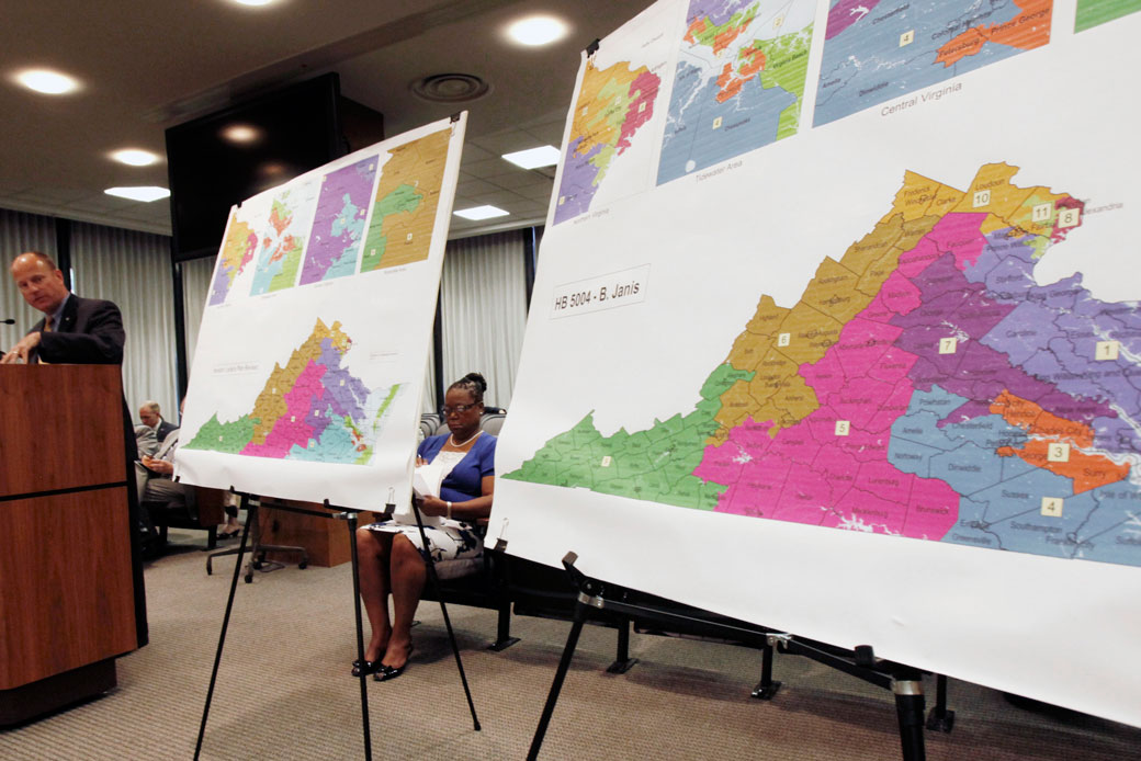 A congressional redistricting plan is presented at the General Assembly Building in Richmond, Virginia, June 2011. (AP/Richmond Times-Dispatch, Bob Brown)