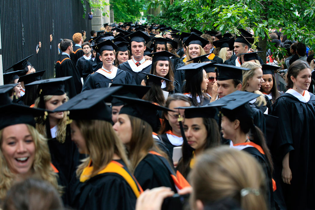 Graduates wait in line after commencement ceremonies in Princeton, New Jersey, on June 5, 2012. (AP/Mel Evans)
