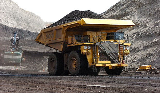 A mining dumper truck hauls coal at a strip mine near Decker, Montana, April 2013. (AP/Matthew Brown)