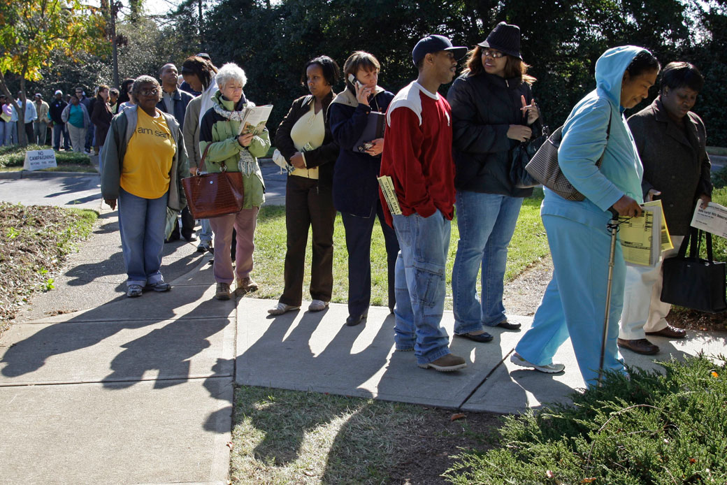 Voters stand in line at a voting site in Charlotte, North Carolina, on October 23, 2008. (AP/Chuck Burton)