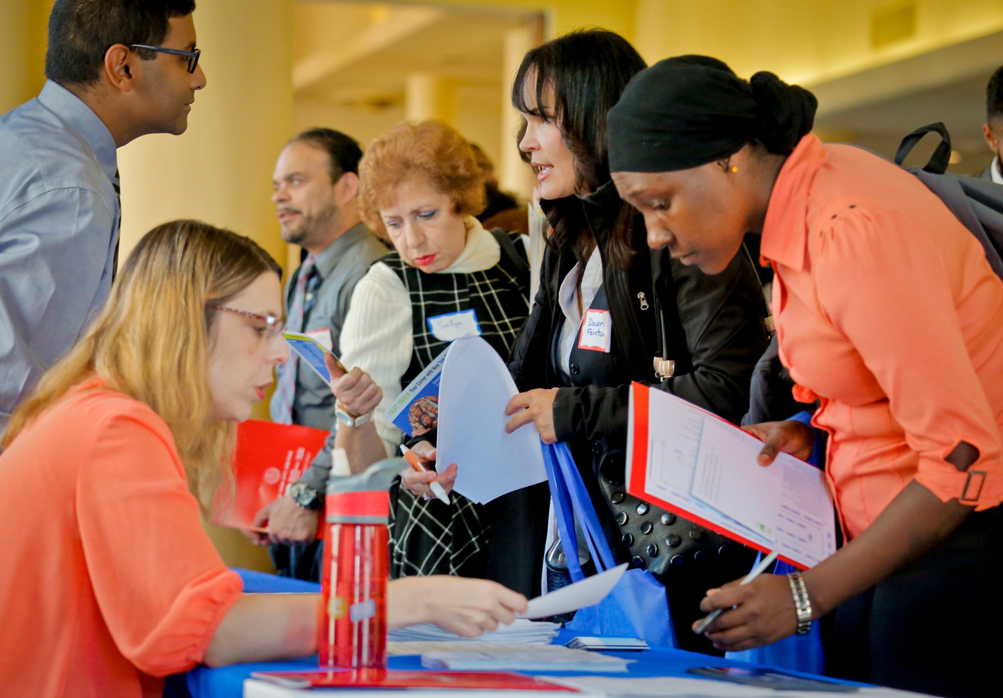 Job seekers attend the New York Department of Citywide Administrative Services job fair in New York, November 2, 2016. (AP/Bebeto Matthews)