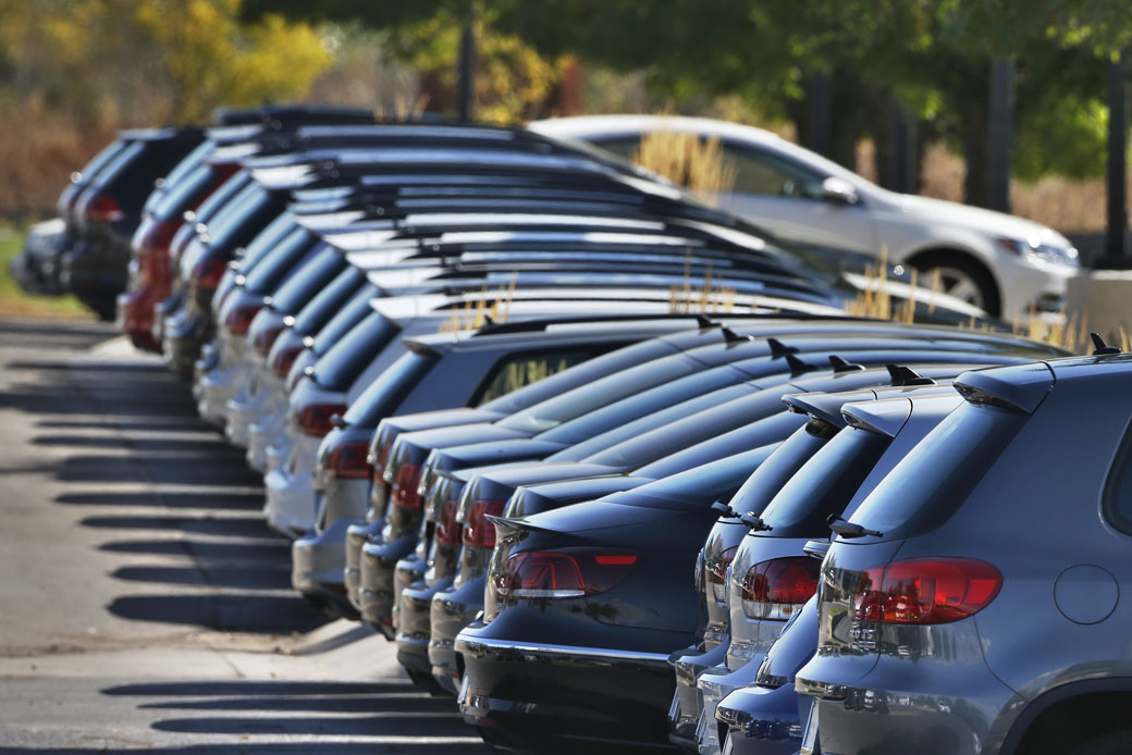 Cars for sale are seen on display in Boulder, Colorado, on September 24, 2015. (AP/Brennan Linsley)