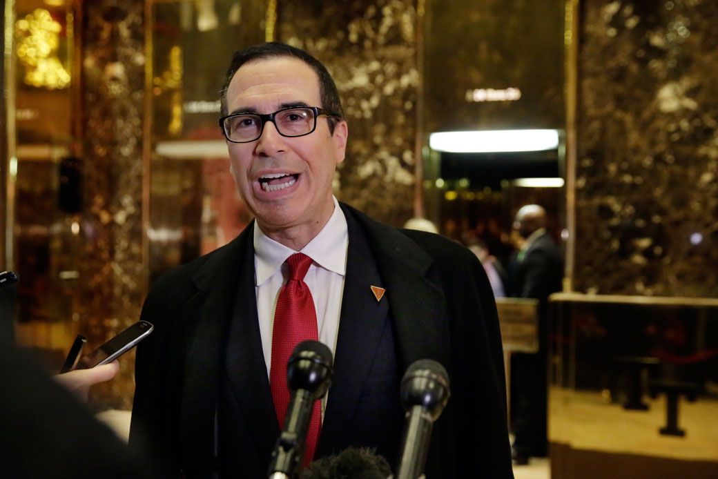 Treasury Secretary nominee Steve Mnuchin arrives at Trump Tower in New York on November 30, 2016. (AP/Richard Drew)