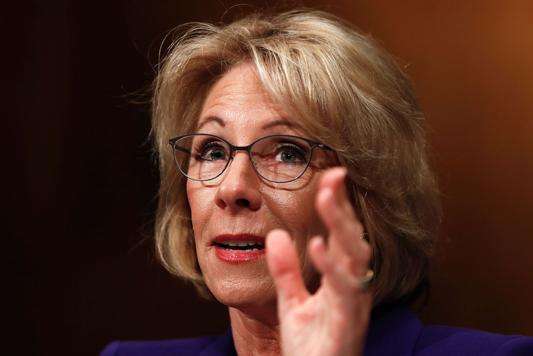 Secretary of education nominee Betsy DeVos testifies at her confirmation hearing in Washington on January 17, 2017. (AP/Carolyn Kaster)