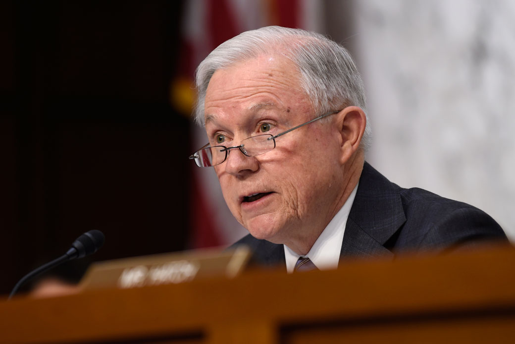 Sen. Jeff Sessions questions then-Attorney General nominee Loretta Lynch in January 2015 during the Senate Judiciary Committee’s hearing on Lynch's nomination. (AP/Susan Walsh)