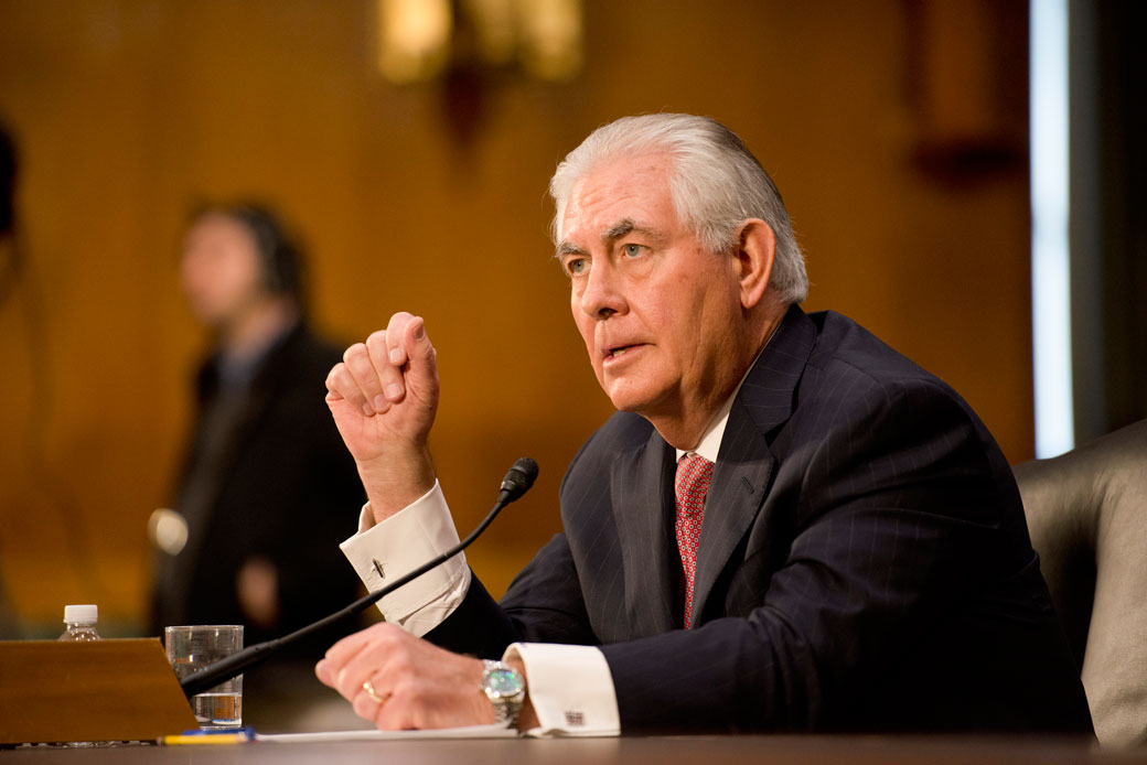 Rex Tillerson testifies on Capitol Hill at his confirmation hearing to become the secretary of state. (MediaPunch/IPX/Patsy Lynch)